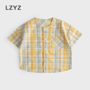 LZYZ童装男童纯棉宽松短袖衬衫儿童夏季薄款衬衣中小童宝宝上衣潮