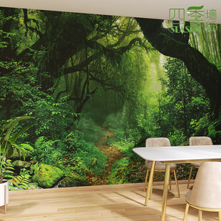 3D大自然森林壁纸餐厅卧室电视背景墙布空间视觉延伸玄关风景墙纸