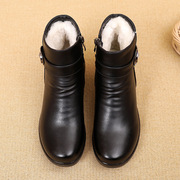 冬季女鞋棉鞋平底平跟中老年中年老人棉靴子女靴，短靴妈妈鞋真皮鞋