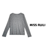 MISS RUILI定制 独特别致薄款正肩圆领波点长袖T恤A6816