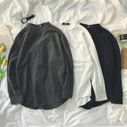 2022春秋韩版纯色男士立领衬衫，休闲长袖上衣，日系港风男学生衬衣潮