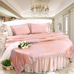 圆床四件套主题酒店圆形床，4件套驼色公主蕾丝提花，圆被罩圆床单2米