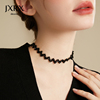 JXRX黑色水晶项链女款高级设计感小众锁骨链2024年脖颈链子
