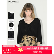 cocobella镂空提花v领系带五分袖针织衫，宽松蝙蝠袖上衣ts3002