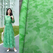 夏季绿色蝴蝶，印花真丝乔其纱布料清爽衬衫，连衣裙纯桑蚕丝料