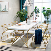 北欧大理石餐桌设计师实木洽谈桌，长方形西餐桌椅组合简约家用饭桌