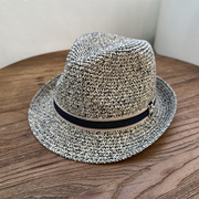 夏季女帽子遮阳帽英伦草帽沙滩男士卷边爵士帽法式复古草编小礼帽