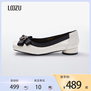 LOOZU龙足名媛风蝴蝶结浅口单鞋女2024春季OL通勤低跟小皮鞋