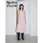 Studio1till8｜度假感粉色灰色棉麻云朵吊带连衣裙