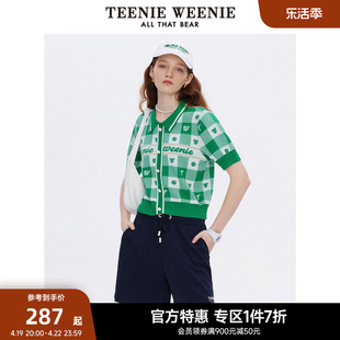 TeenieWeenie小熊奥莱夏季清新格纹翻领套头短袖毛衣针织