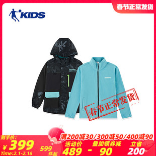 中国乔丹儿童两面穿连帽运动外套男大童冬季保暖梭织风衣T8413201