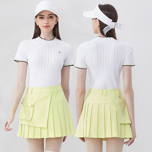 夏季高尔夫女士短袖薄款提花针织衫裙子套装golf运动网球上衣裙子