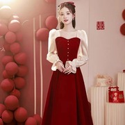 小个子新娘结婚订婚红色，敬酒服日常大码订婚旗袍，礼服新中式连衣裙