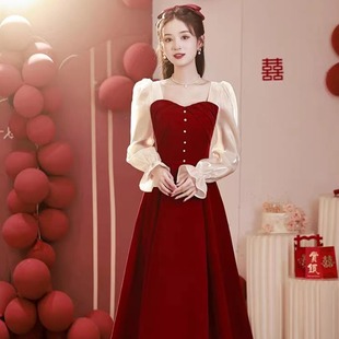 小个子新娘结婚订婚红色，敬酒服喜庆日常可穿回门礼服，高级感连衣裙