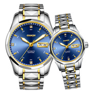 男女士手表自动商务瑞士双日历钨钢，情侣手表一对机械表防水