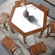 晨府实木餐桌椅组合家用现代简约中式小户型岩板多边形饭桌