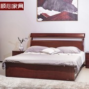新中式水曲柳实木高抽箱体，床琥珀红色，1.8m储物双人床婚床实木大床