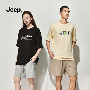 jeep吉普圆领t恤男短袖夏季2024潮流印花纯棉，高端半袖上衣f2