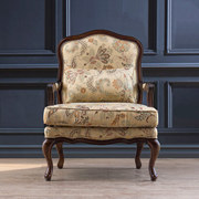 美式复古沙发椅咖色实木，雕花法式奢华风格，卧室阳台客厅单人老虎椅