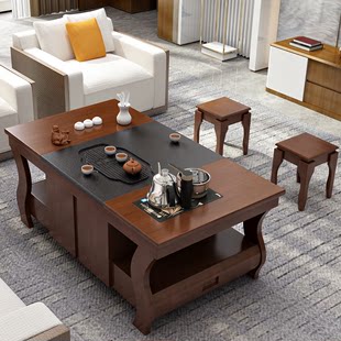实木功夫茶几客厅，家用小茶台办公室茶桌椅，现代简约茶桌茶具一体