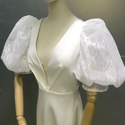 蕾丝泡泡袖手套新娘婚纱礼服遮手臂手袖子韩式抹胸婚纱造型拍照款