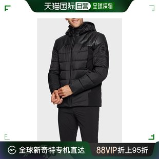 香港直邮HUGO BOSS 男士黑色涤纶饰有光面仿皮革拼接连帽棉服夹克