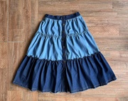日本潮牌女款深浅蓝色撞色拼接设计牛仔半身裙夏季薄款文艺范十足(范十足)