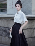 新中式汉服改良小个子连衣裙女夏季国风白衬衫配马面裙日常两件套