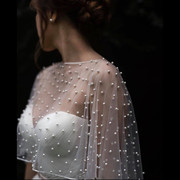 珍珠披肩新娘婚纱礼服搭配披肩短款套头外搭钉珠防晒小斗篷