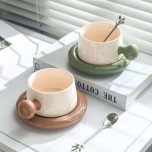 欧式马卡龙撞色可爱陶瓷咖啡杯餐厅家用下午茶杯碟套装早餐杯茶杯