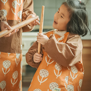 儿童亲子反穿外穿罩衣围衣秋冬季宝宝画画吃饭围兜厨房罩衫小围裙