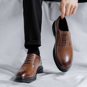 棕色皮鞋男士商务正装增高尖头，西装鞋男款休闲英伦，风结婚伴郎鞋子