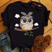 Cute owl Women Tshirt可爱卡通猫头鹰宽松女款半袖短袖女T恤宽松
