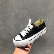 工厂外贸处理女鞋圆头深口系带松糕厚底帆布鞋小白鞋女单鞋子潮