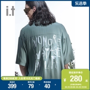 itizzue男装短袖衬衫，休闲夏季街头型，男标语印花半袖8331u3k