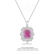 s925银方形粉紫色项链时尚气质，高雅奢华锁骨，链高级感个性气质颈链