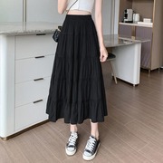 韩国黑色半身长裙女夏季薄款2023高腰层层蛋糕裙松紧腰半身裙