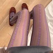 春秋提花丝袜法式复古竖条纹，连裤袜子女防勾丝，辣妹紫色丝袜