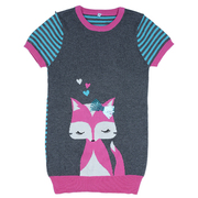 b259女童针织衫毛衣小狐狸，图案短袖中长款4-5岁小童条纹打底衫