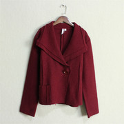 W11*孤品样衣不退换保暖羊毛外套简约大码纯色红色西装上衣女装