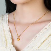 越南沙金圆珠锁骨，链女韩版仿黄金百搭转运珠项链，设计感结婚礼物