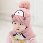 秋冬季宝宝针织毛线帽婴幼儿可爱男童保暖帽子女童加厚围脖二件套