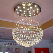 个性创意吊线球形圆形水晶灯复式楼客厅别墅灯餐厅卧室灯楼梯灯具