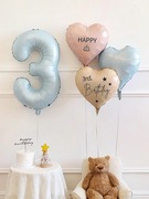 ins生日布置婴儿蓝数字，气球儿童男宝宝三周岁派对，背景墙场景装饰