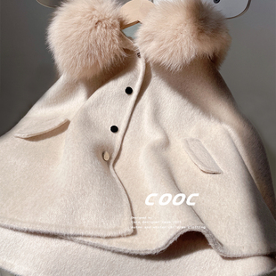 反季单件379冬女童双面羊毛大衣100羊毛毛呢披肩斗篷外套