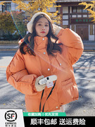 橘色羽绒棉服女冬季2022韩版小个子学生短款休闲连帽面包服潮