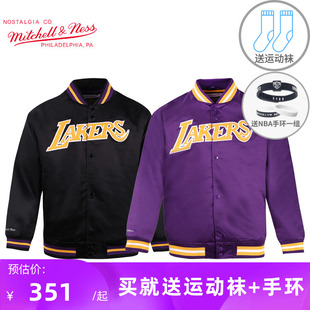 mitchellness复古男式外套nba，湖人队运动外套，缎面男式夹克秋冬