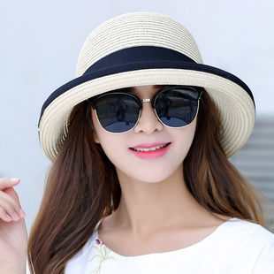 帽子女夏天草帽遮阳帽，可折叠太阳帽防晒沙滩，帽遮脸大沿帽2024