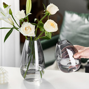 小口玻璃花瓶透明轻奢客厅，酒店插花玫瑰百合，鲜花装饰花器摆件