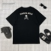 万针刺绣骷髅头常规版型潮牌欧美时尚休闲哥特字个性街头短袖T恤